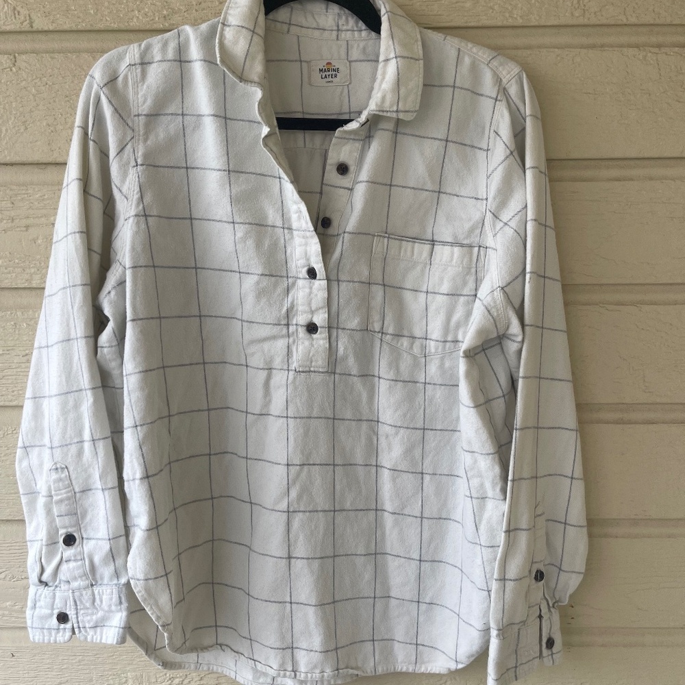 Marine Layer Josie Relaxed Popover Ivory/Grey Windowpane Sz large